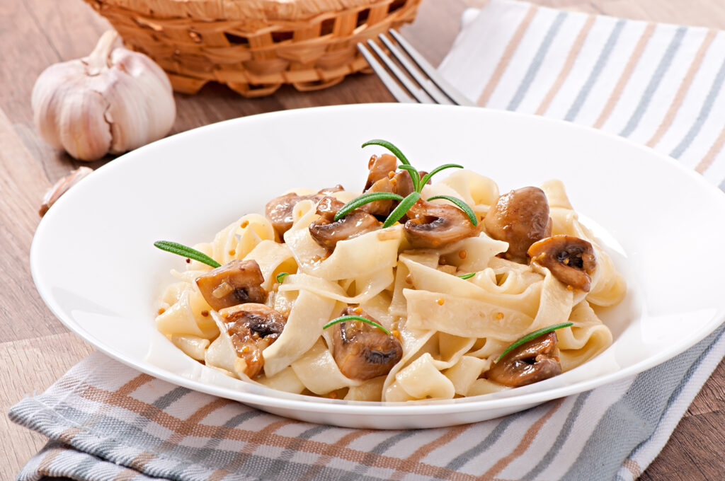 vegetarian dish with tagliatelle mushrooms